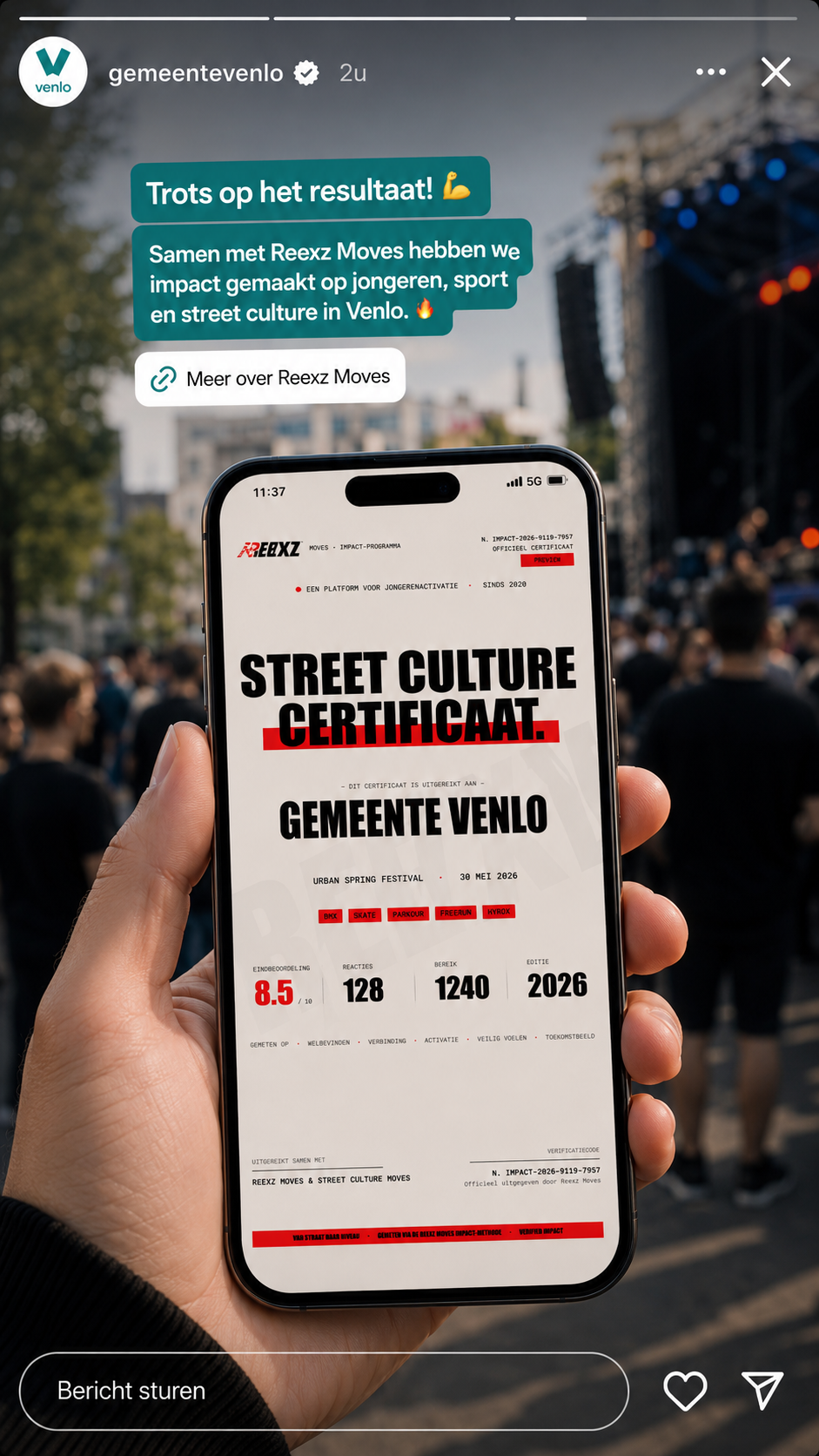Gemeente Venlo deelt het Reexz Moves Impact Certificaat op Instagram